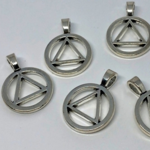 10 for $10 AA Antique Silver Recovery Symbol Charms with Hangers - Picture 6 of 6